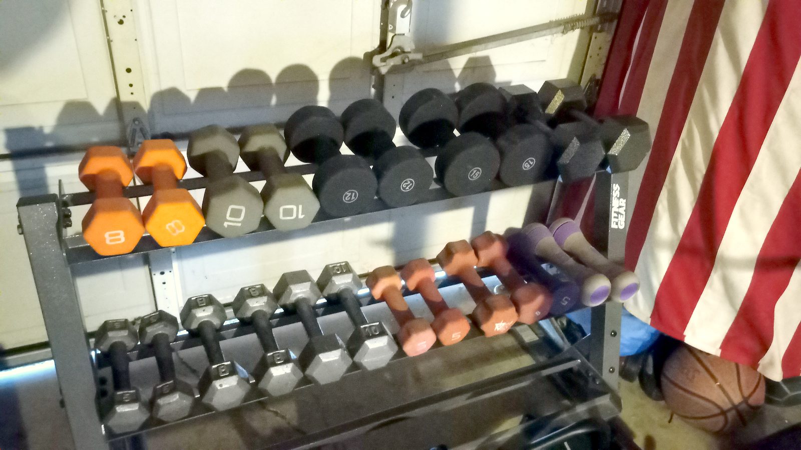 Dumbbell rack in the garage gym